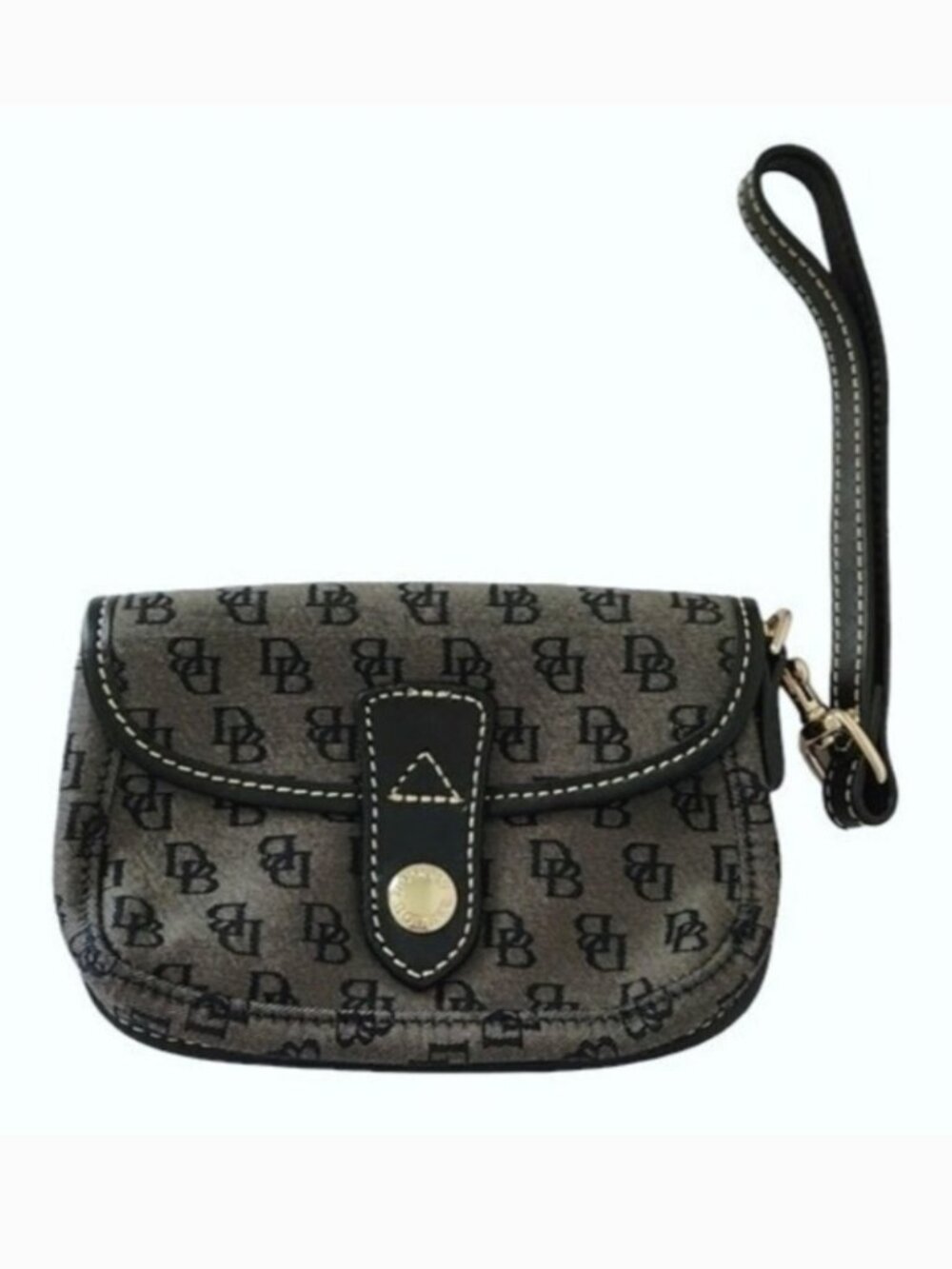NWOT Dooney & Bourke Beige & Black Signature Jacquard Flap Wristlet Pouch/Wallet